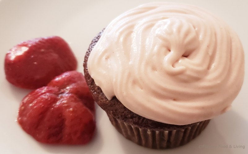 Strawberry Frosted Dark Cocoa Cupcakes